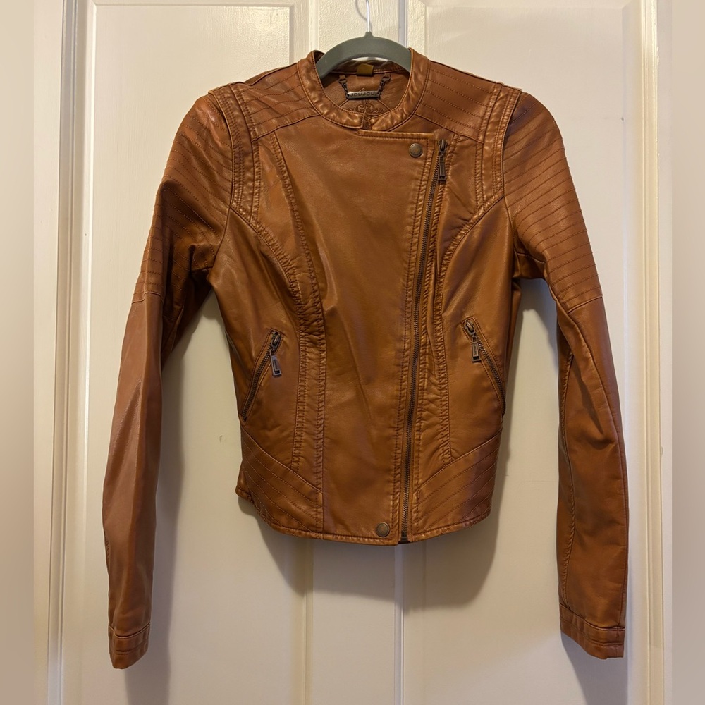 Jou Jou Tan Faux Leather Jacket for Women